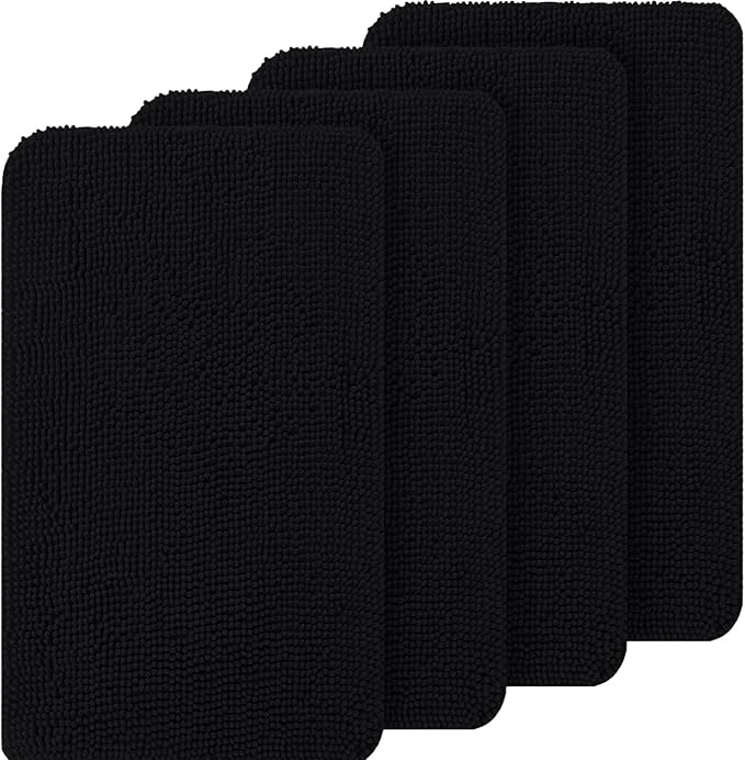 OLANLY Dog Door Mat Set 4-Piece 24x16, Absorbs Moisture and Dirt, Absorbent Non-Slip Washable Doormat, Quick Dry Chenille Mud Mat for Dogs, Entry Indoor Entryway Carpet for Inside Floor, Black