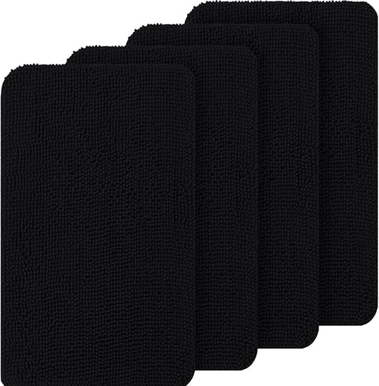 OLANLY Dog Door Mat Set 4-Piece 30x20, Absorbs Moisture and Dirt, Absorbent Non-Slip Washable Doormat, Quick Dry Chenille Mud Mat for Dogs, Entry Indoor Entryway Carpet for Inside Floor, Black