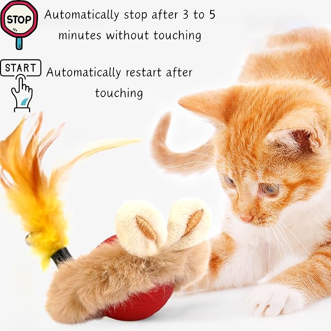 Cat Interactive Ball Toy with Feather, The Upgrade Agile Moving Cats Ball, Touching Automatic Moving for Bored Indoor Adult, 3-in-1 Pet Toy for Indoor