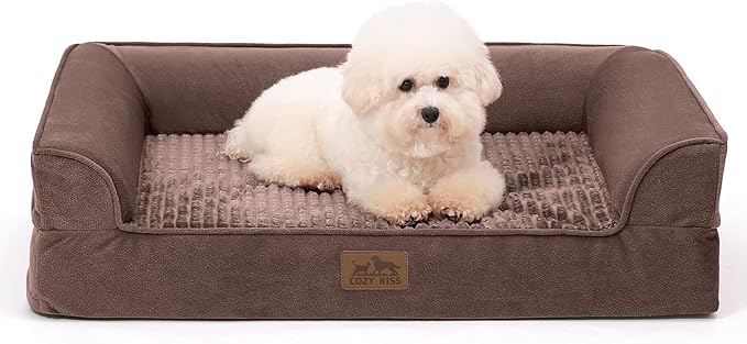 Orthopedic Dog Beds for Medium Size Dog, Pet Couch for Dog Cat, Supportive Foam Bolster Sofa with Waterproof Lining Cover, Anti-Slip, Comfort, Washable, 30x20x7.5 in, U Shape, Brown