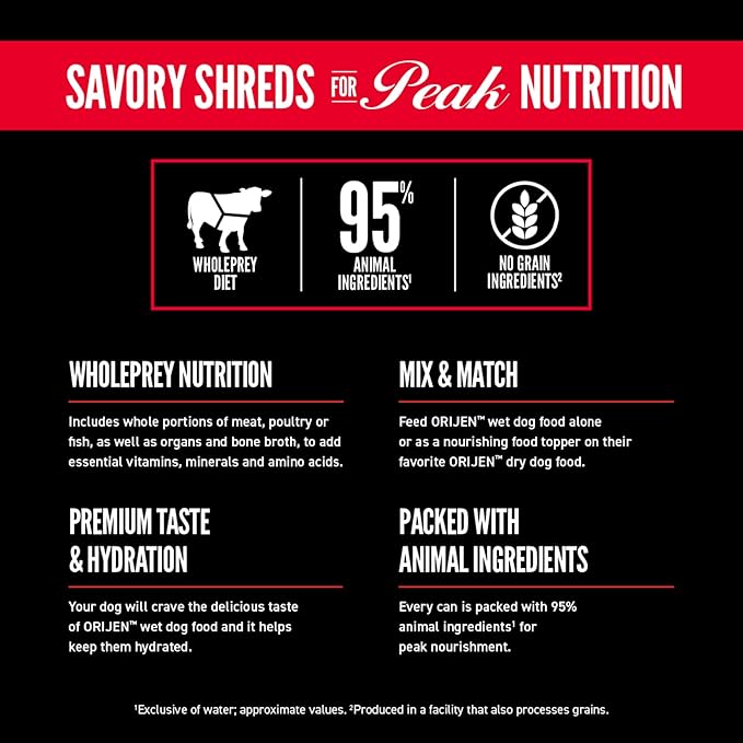 ORIJEN Real Meat Shreds Wet Dog Food Beef Stew Recipe 12.8oz Cans (12 Count)