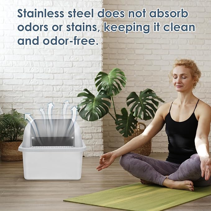 8" Deep Stainless Steel Cat Litter Tray with Lid Extra Large Litter Box for Big Cats XL Metal Litter Box Pan with High Wall Sides Enclosure, Non-Sticky, Anti-Leakage, Easy Cleaning