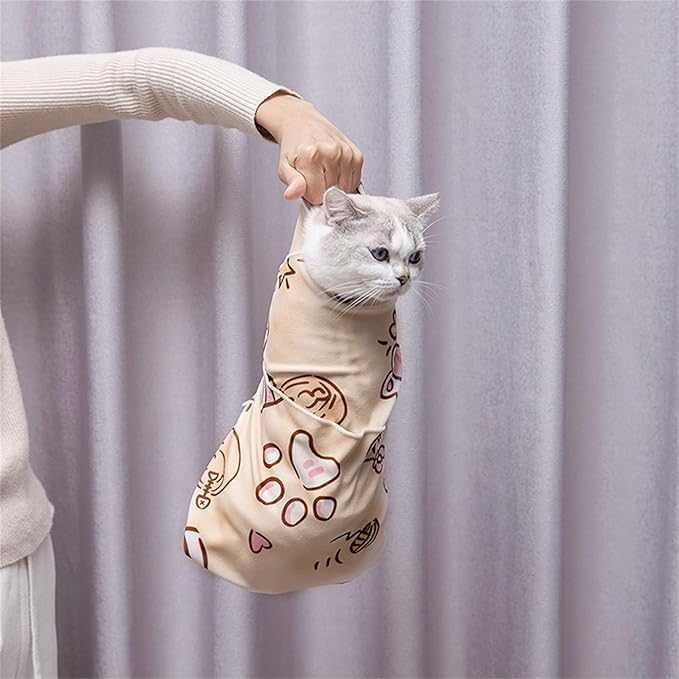 27.5" Large Cat Wrap for Nail Trimming，Self-adherent Cat Grooming Wrap for Cat & Small Dog, Anti-Scratch Cat Swaddle Burrito Wrap for Medicine,Nail Clipping,Ear Cleaning,Teeth Brushing - Cute Pattern