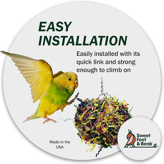 Sweet Feet and Beak Super Shredder Ball - Bird Cage Accessories to Keep Your Bird Busy Foraging for Hidden Treasures - Non-Toxic, Easy to Install Bird Foraging Toys for Small Sized Birds - 3 Inch