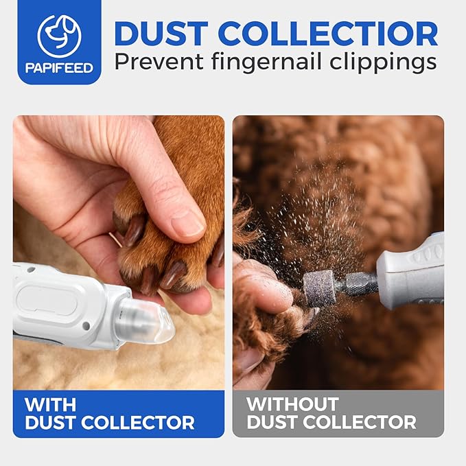 PAPIFEED High Torque Dog Nail Grinder Quiet - 6-Speed Adjustable Dog Nail Trimmers with 2 LED Lights & Dust-Proof Cover, Powerful Motor for Large/Medium/Small Dogs & Cats, Rechargeable - White