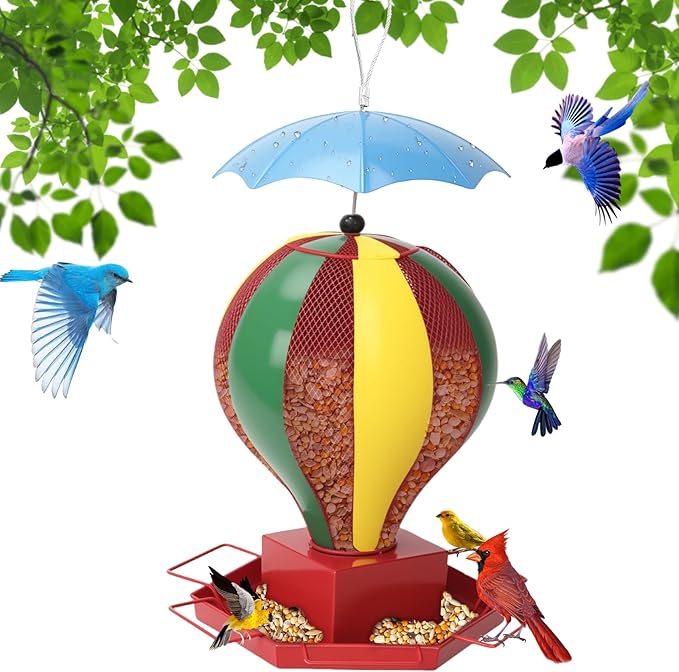 Bird Feeder for Outdoors, Fanosy Squirrel Proof Outside Hanging Birds Feeding All Metal Brushed, Large 6lb Capacity, Weather Resistant, Unique Design Feeders for Garden Use