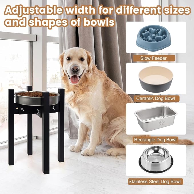 Elevated Dog Bowl Stand,Adjustable Dogs Food Stand for 8”-11” Bowls,Single DogBowl Holder 14” Tall for Large Dogs Black
