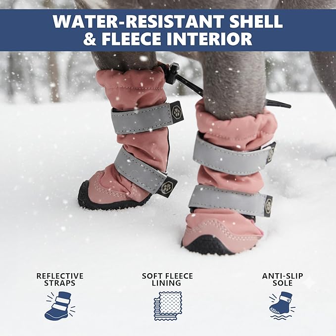 Spark Paws Dog Shoes, Waterproof Dog Boots for Medium to Large Dogs, Non Slip, Breathable Dog Booties and Paw Protectors - 4PCS Doggie Hiking Boots with Reflective Straps - Pink, Size 8