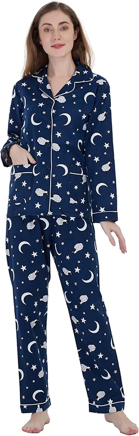 GLOBAL Flannel Pajamas for Women 2-Piece Comfy and Cozy Flannel Pj Set Cotton Loungwear
