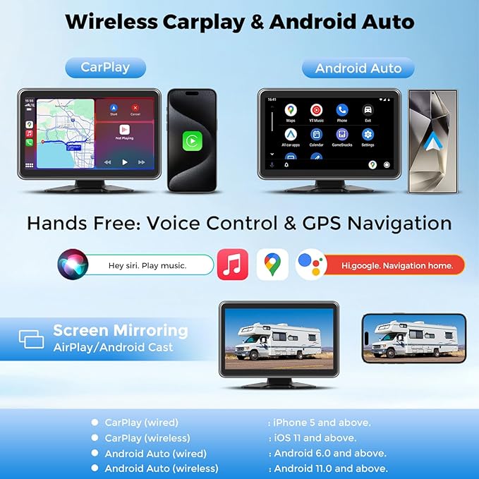 HD1080P Wired Backup Camera System with Apple Carplay & Android Auto,10'' Touch Screen Monitor, 2 Rearview Reverse Cameras, Night Vision, IP68-rated Backup Camera for Trucks, RVs, Trailers