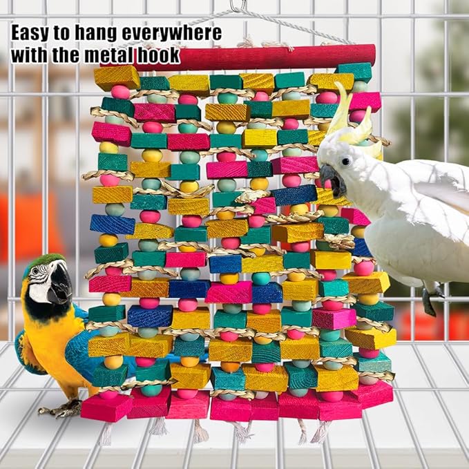 Extra Large Bird Toys for Macaws, Multicolored Wooden Blocks Bird Chewing Toy Parrot Cage Bite Toy for Macaws Cokatoos African Grey and Large Medium Parrot Birds