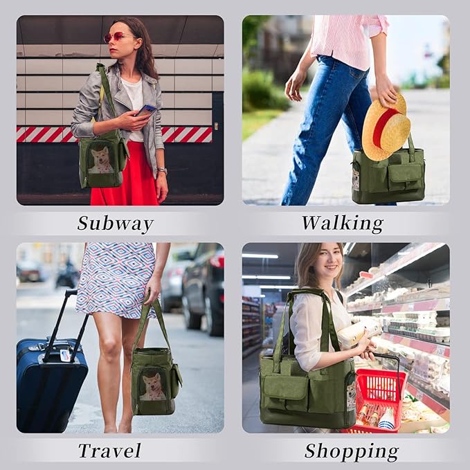 Dog Carrier, Cat Carrier, Pet Carrier, Foldable Waterproof Premium Oxford Cloth Dog Purse, Portable Bag Carrier for Small to Medium Cat and Small Dog（Green）