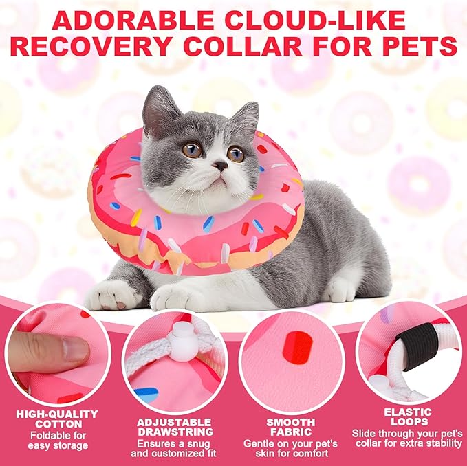 BINGPET Cat Cone Collar Soft,Waterproof Cat Recovery Collar to Stop Licking,Cute Donut Elizabethan e Collar for Cats Kittens Puppies Wound Healing After Surgery(Donut Pink,Medium)