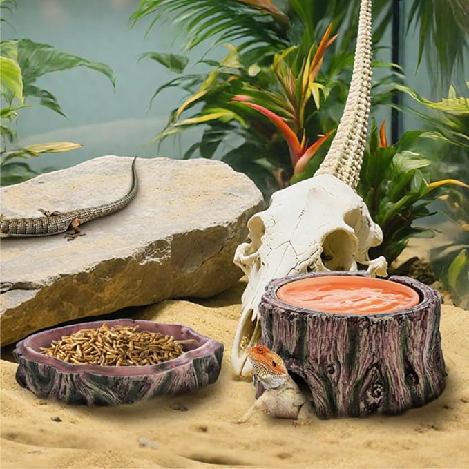 Reptile Hide Cave, Reptile Hideout with Detachable Base and Humidity Dish, 3 in 1 Lizard Snake Hiding Place Tank Terrarium Decor for Gecko, Crabs, Amphibian, Turtle