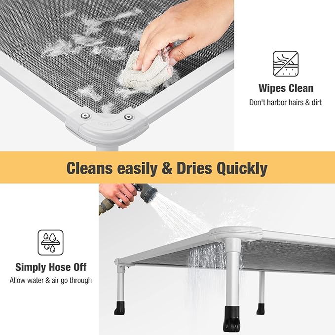 Veehoo Chew Proof Elevated Dog Bed - Cooling Raised Pet Cot - Silver Aluminum Frame and Durable Textilene Mesh Fabric, Unique Designed No-Slip Feet for Indoor or Outdoor Use, Black Silver, X Large