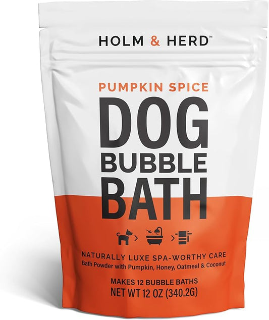 Dog Bubble Bath Shampoo Alternative – Pumpkin Spice Fall Scent, Oatmeal & Honey Natural Pet Spa Soak, Gentle Puppy Wash, Halloween Dog Gift - 12 Baths (Pumpkin Spice)
