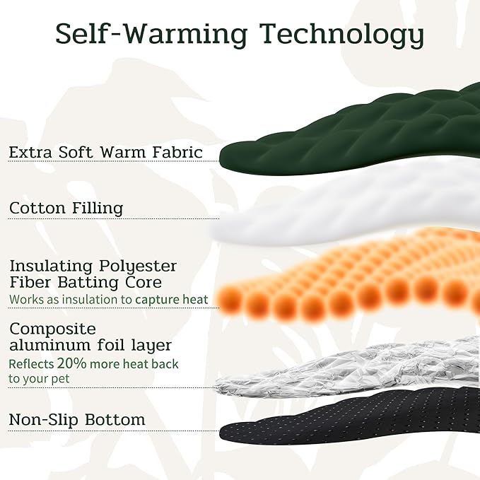 NWK Green Leaf Shaped Self Warming Cat Bed Mat, Thermal Dog Mat Cat Pad, Washable, Non-Slip Bottom for Sofa & Crate & Kennel & Car Seat (Green Leaf, Medium (25.5'' X 19''))