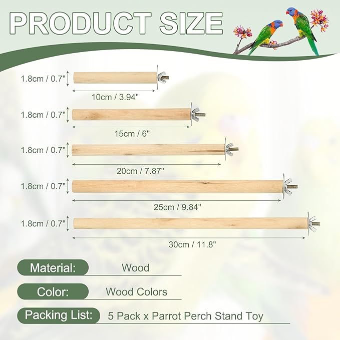 Parrot Perch, Wooden Parrot Perch Stand Toy, Paw Grinding Stick, Bird Cage Accessories, 5 Sizes (5 Colors, 5 Pcs) Birds Toys Intended for Cage/Parakeets/Conure/Budgie
