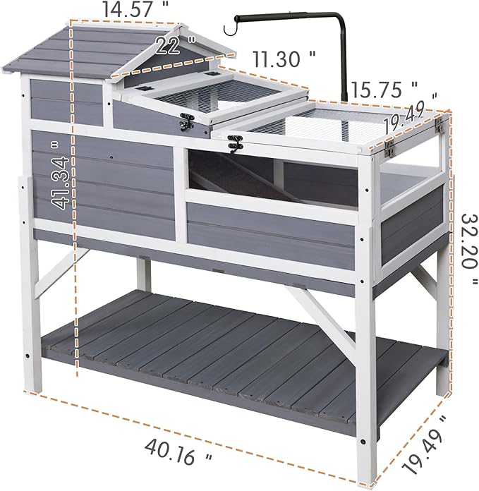 GEGURI Tortoise Habitat House Indoor Outdoor, 3-Room Wooden Turtle Enclosure Reptile Cage with Shelf Storage, Balcony & 2 Stories for Small Animals