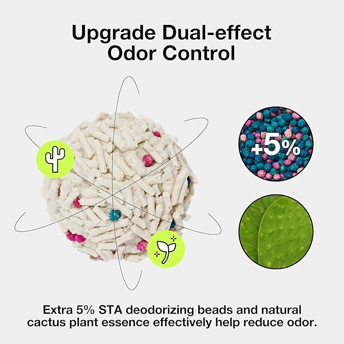 VETRESKA Tofu Cat Litter, Natural Strong Clumping Flushable Litter Pellets, Ultra Water Absorbent Deodorant Tofu Litter, Dust-Free Low Tracking Cat Litter, Cactus(5.5lb×4bags)