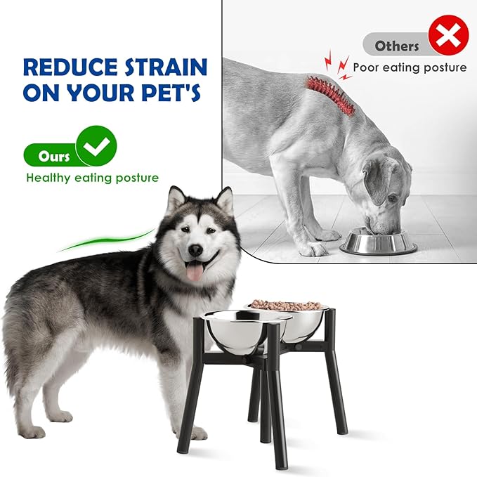 Adjustable Raised Dog Bowl Stand for Medium & Large Dogs – 11" Tall Elevated Feeder Fits 7–10.6" Wide Bowls, 2-in-1 Dog Food & Water Bowl Holder (Bowls Not Included)
