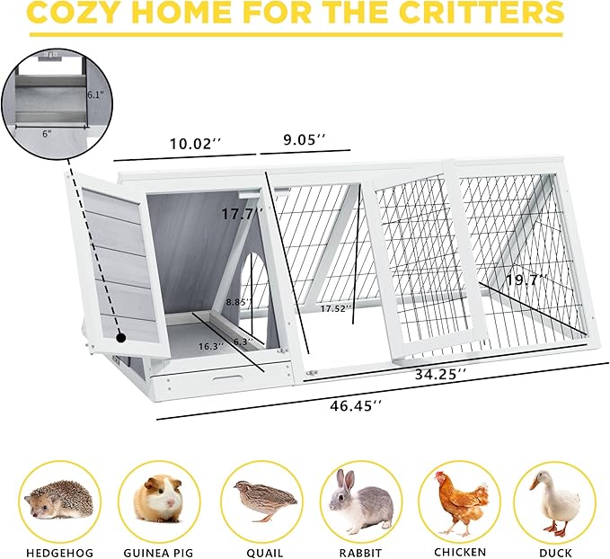 Quail Cages,Wooden Chicken Coop,Nesting Boxes for Chickens,Brooder Box Indoor Outdoor,A-Frame Poultry Duck House with Ventilating Wire Rabbit Hutch for Small Animals,Sold by Zyphorinth (Grey)