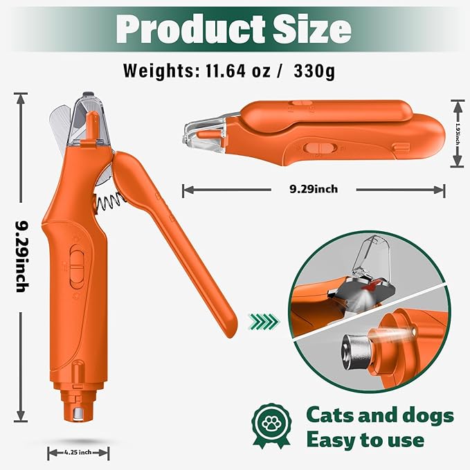 Dog Nail Clippers & Cat Nail Clipper With Catcher, 2 In 1 Dog Nail Trimmers & Grinder With Light for Large Small Dogs Cats,Silent Groom Pro Claw Trimmer, Rechargeable Dogs Nails Grinder Quiet