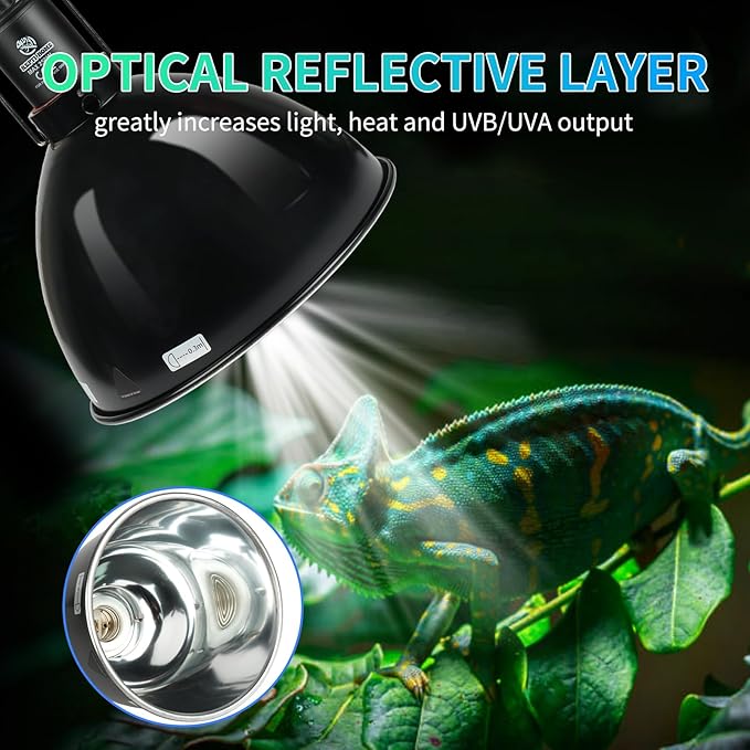Reptile Light Fixture with Dimming Thermostat, 8.5 Inch Deep Dome Light Fixture with Timer, Reptile Aluminum Dome Fixture for Basking/Heat/UVA/UVB Lamp Bulb