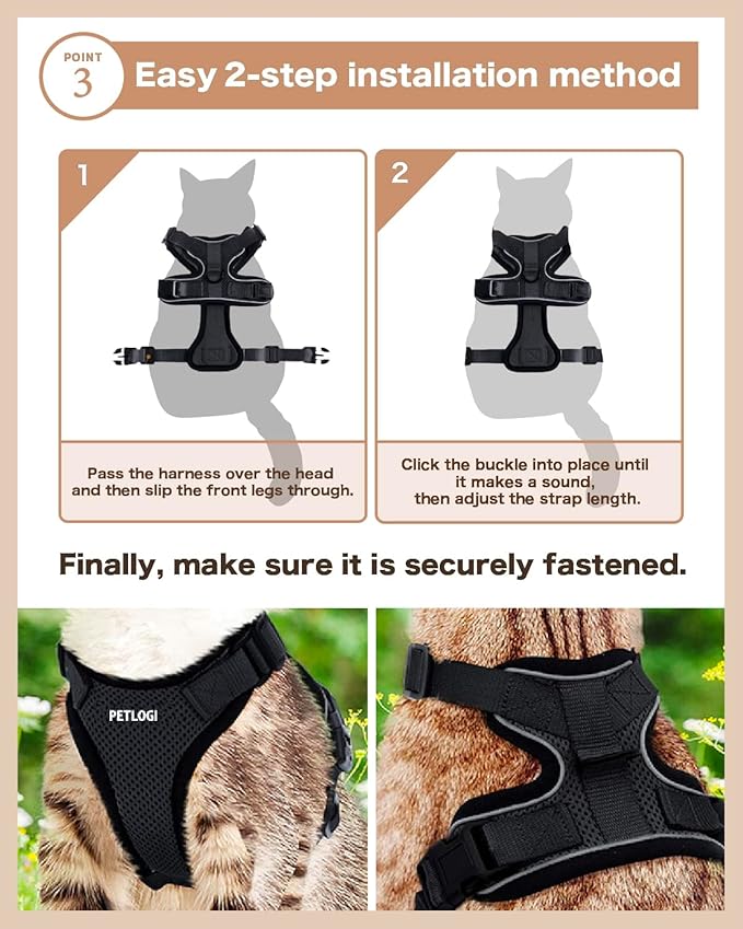 Cat Harness Escape Proof with Leash for Walking, Travel Vest Soft Chest Support, Adjustable Size, Escape Proof Soft Adjustable Vest Harnesses, Breathable, Kittens, Small Dogs (美/背縄/黒1/S)