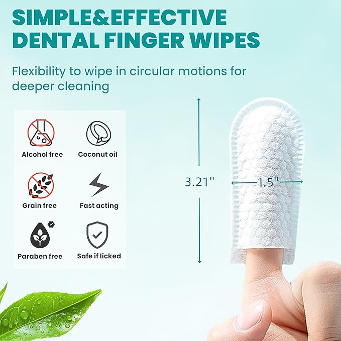Dental Care Finger Wipes 60 Counts,Teeth Cleaning Finger Wipes for Dogs & Cats,Reduces Plaque & Freshens Breath, Small Animal Stain Removers, Mint Scent