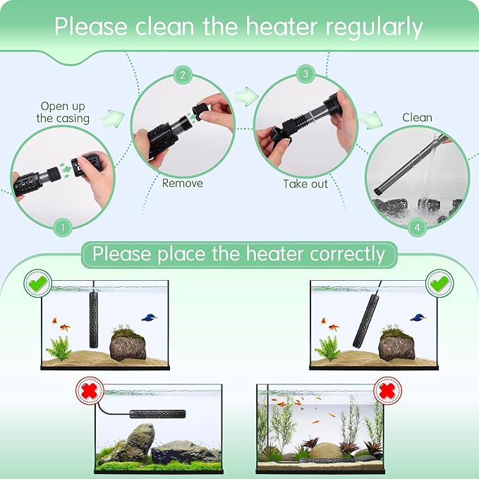 AQQA Fish Tank Heater,Aquarium Heater 50W 150W 250W 400W 500W 800W for 3-220 Gal,Set Temperature 59℉-93℉ Temperature Accuracy,Out of Water or High Temperature Automatic Power Off (50W to 3-10 gal)