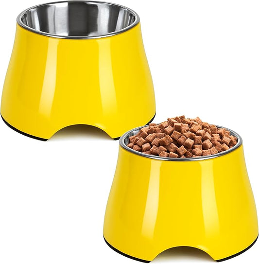 Raised Dog Bowls, Elevated Dog Bowls for Wearing Cone,Cocker Spaniel Long Ears,Neck Stress-Free,Non-Slip Stianless Steel Bowl for Medium/Small Size Dogs,2 Pack