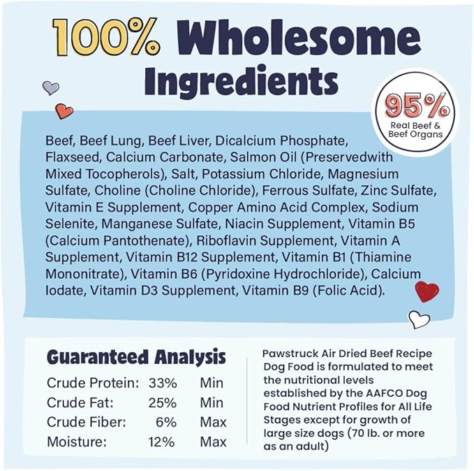 Pawstruck Air Dried Dog Food with Real Beef, Grain Free, Made in USA, Non-GMO, Vet Recommended, High Protein Limited Ingredient Full-Feed, All Breeds & Ages, 2.5oz Trial Bag