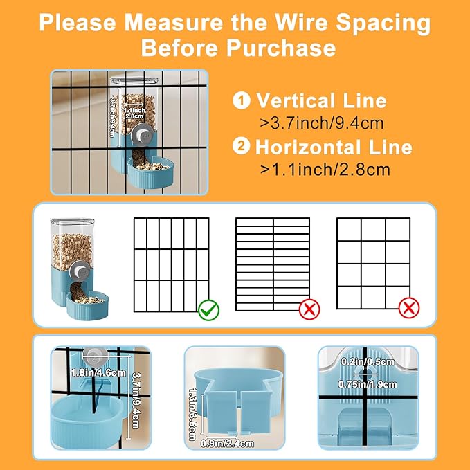 Auto Gravity Food Dispenser for Cage Hanging, 41OZ Capacity Hanging Automatic Pet Cage Feeder, Food Bowl for Cats Dogs Rabbit Ferret Chinchilla Bird Hedgehog Guinea Pig (Blue)