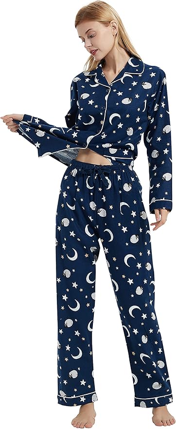 GLOBAL Flannel Pajamas for Women 2-Piece Comfy and Cozy Flannel Pj Set Cotton Loungwear