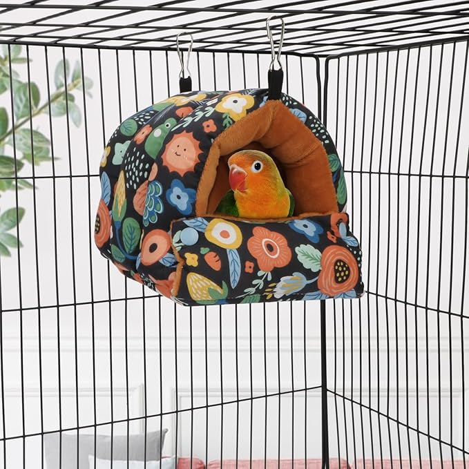 Wontee Bird Nest House Winter Warm Snuggle Hut Bird Bed Hanging Hammock for Parrots Budgies Parakeets Caique Senegal Cockatiels Conures (Small, Black)