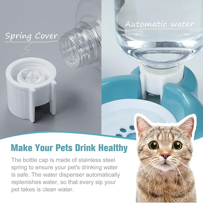 Dog Bowls, Cat Food and Water Bowl Set with Water Dispenser and Stainless Steel Bowl for Cats and Small Dogs - Blue