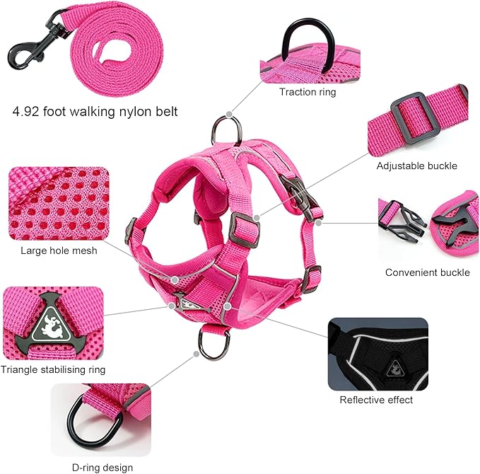 Escape Proof Kitten Harness and Leash Set - Adjustable Soft Mesh Vest for Small Cats, Reflective Breathable Walking Harness with 4 Buckles