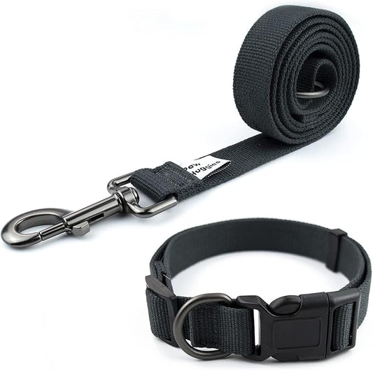 Dark Grey Dog Collar and Leash Set for Small Dogs, Breathable, Anti-Odor & Soft, Comfortable for Sensitive Skin Puppies, 90% Bamboo Rayon, Quick-Release Buckle Pet Collar for Chihuahuas Frenchie