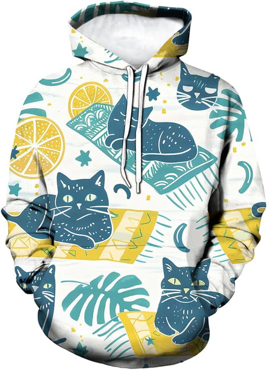 Unisex Adults 3D Dog Cat Printed Hoodies for Men Women Pullover Novelty Sweatshirts with Pockets