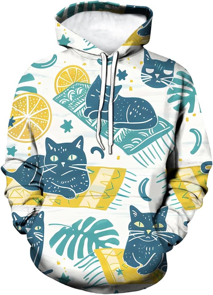 Unisex Adults 3D Dog Cat Printed Hoodies for Men Women Pullover Novelty Sweatshirts with Pockets