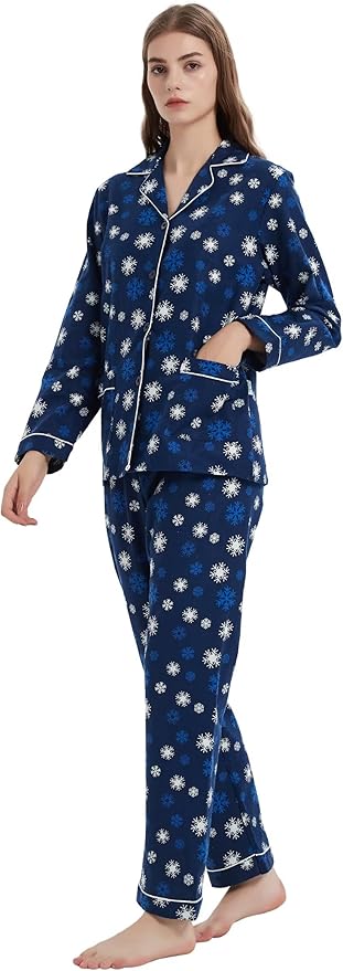 GLOBAL Flannel Pajamas for Women 2-Piece Comfy and Cozy Flannel Pj Set Cotton Loungwear
