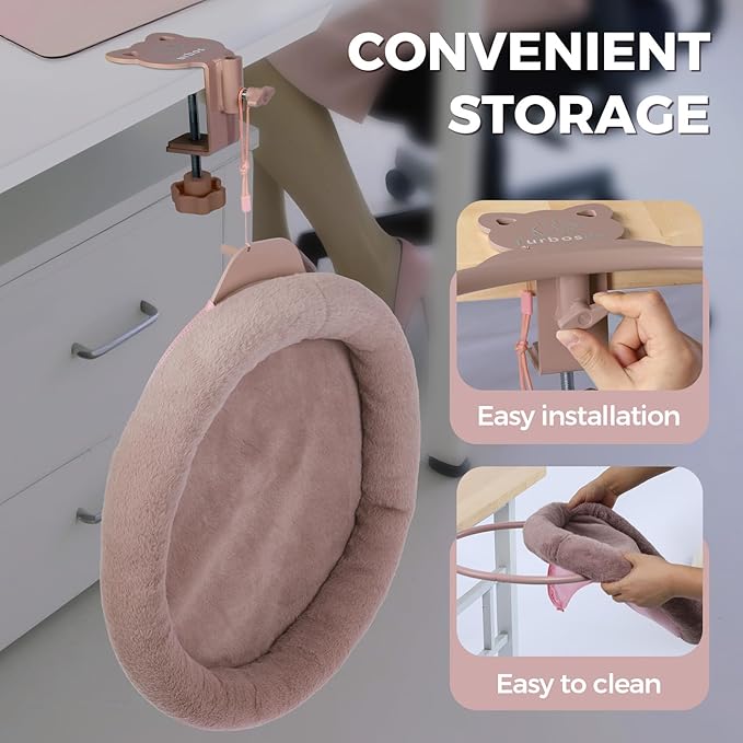 Rotating Cat Desk Bed - 40 LBS Chair-Side Cat Sleeping Basket with Bed for Desk, 360° Swivel & Removable Washable Cushion for Office Comfort(Brown