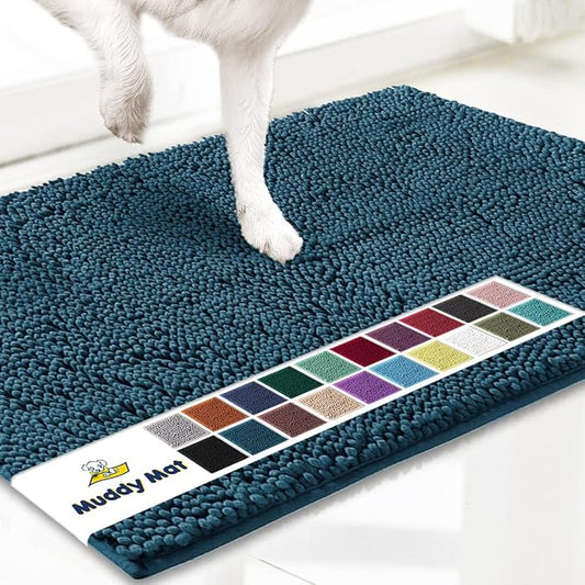 Muddy Mat® AS-SEEN-ON-TV Highly Absorbent Microfiber Door Mat and Pet Rug, Non Slip Thick Washable Area and Bath Mat Soft Chenille for Kitchen Bedroom Indoor and Outdoor - Atlantic Blue XXL 60"X48"
