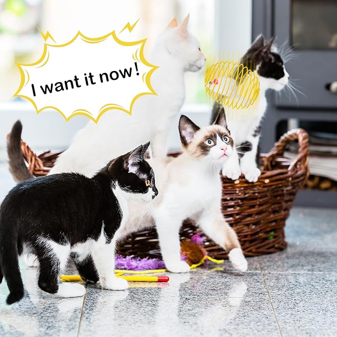 Jecery 5 Pcs Halloween Cat Spring Balls Toys Stretchable Rolling Balls Colorful Playful Coils Interactive Spring Action Toy Caged Rats for Kitten Cat Pet Supplies(Yellow Mouse,Yellow,5 Pcs)