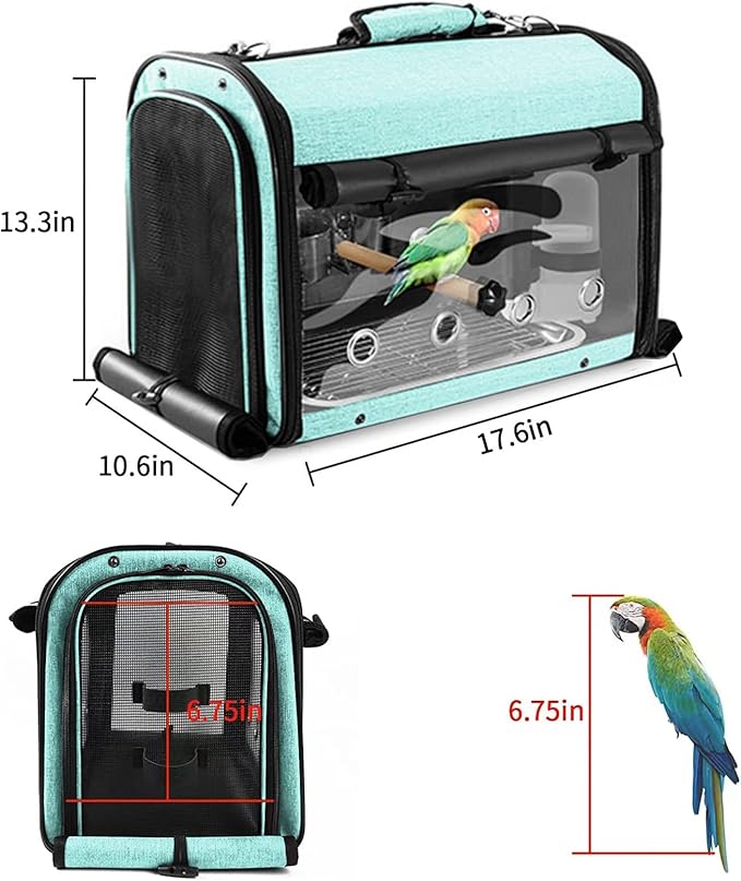 Sanmoncare Bird Carrier Bag Cockatiel Travel Cage with Stand, Lightweight Travel Carrier for Small Bird, Portable Parrot Travel Bag, Pet Transparent Travel Backpack