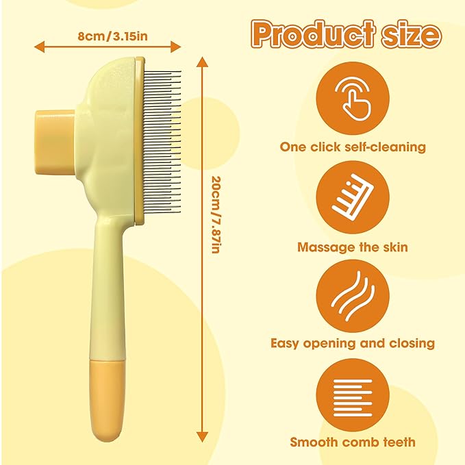 Cat Hair Brush & Dog Brush, Deshedding Brush for Long or Short Haired Pets, Removes Loose Fur, Durable Stainless Steel & ABS Design (yellow)