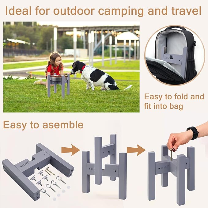 Elevated Dog Bowl Stand,Adjustable Dogs Food Stand for 7”-10” Bowls,Single DogBowl Holder 10” Tall for Medium Dogs Grey