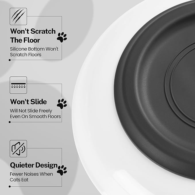 Cat Food Bowls, Whisker Friendly Ceramic Cats Bowls with Nonslip Silicone Bottom, Pack of 6 Quiet Dishes and Plates for Feeding Indoor Cats, Kittens and Small Dogs(Fishbone + Cat Paw)