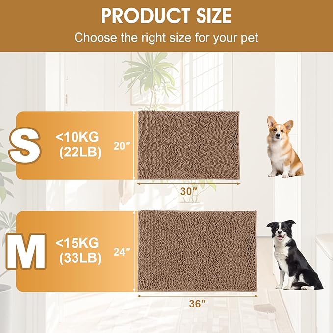 IM HOME 2 Pieces Muddy Door Mats for Dogs, Chenille Absorbent Pet Mats, Quick Dry, Trap Dirt Non Slip Heavy Indoor Doormat Soft Dog Bed Mat Front Inside Door Mat for Indoor Outdoor Entrance,Camel